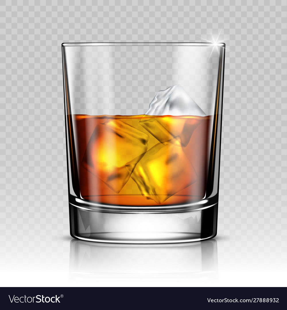 Glass whiskey with ice isolated on transparent vector image Glass whiskey with ice isolated on transparent