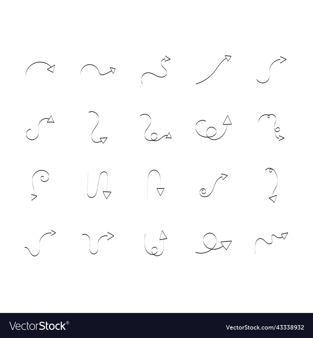 Hand drawn doodle arrows set with variant shape vector image Hand drawn doodle arrows set with variant shape