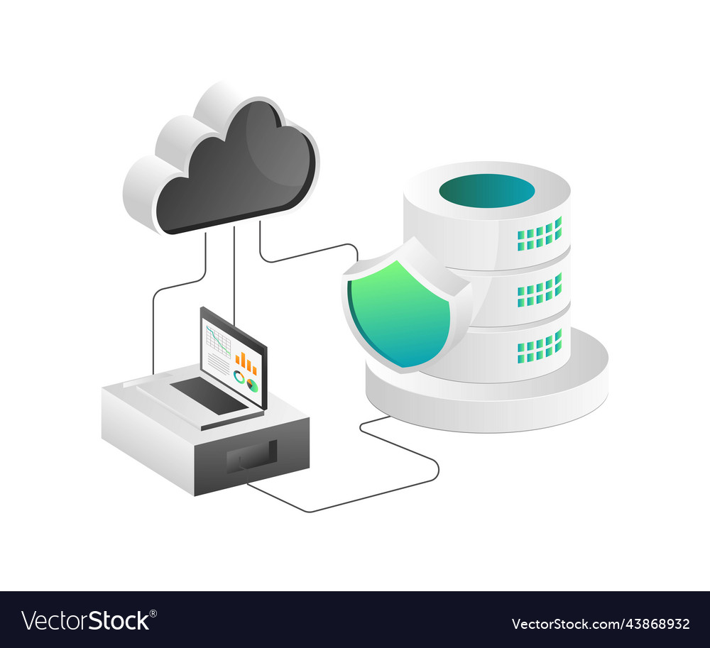 Isometric concept analyze cloud server database vector image Isometric concept analyze cloud server database