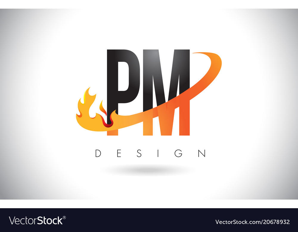 pm p l letter logo with fire flames design and vector image