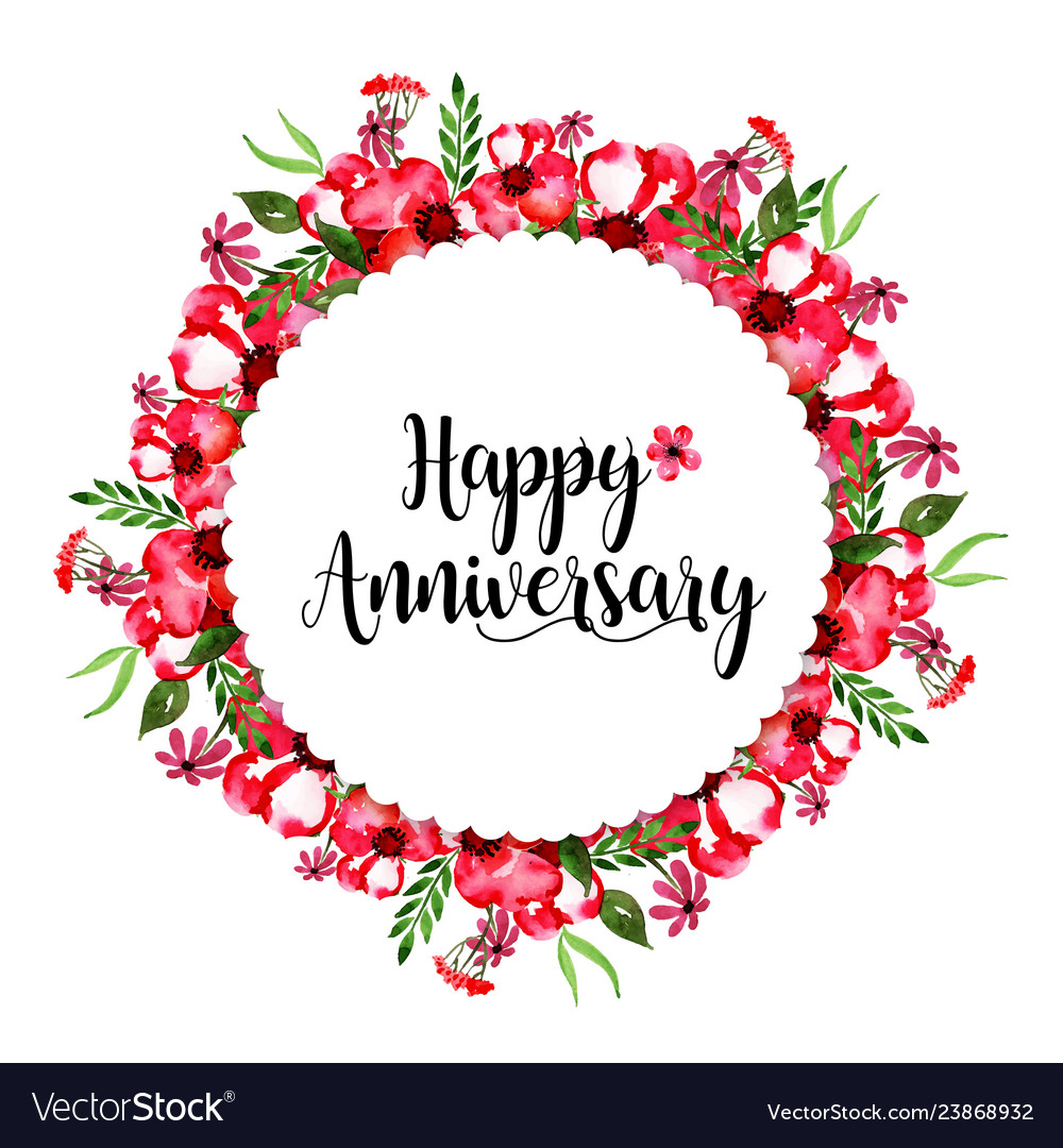 Watercolor floral wedding anniversary frame Vector Image