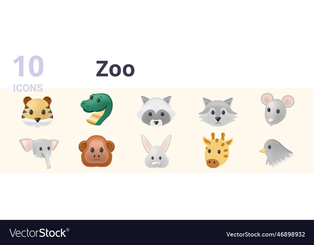 Zoo setzen kreative Ikonen Tiger Schlange Waschbären Wolf vector image Zoo setzen kreative Ikonen Tiger Schlange Waschbären Wolf