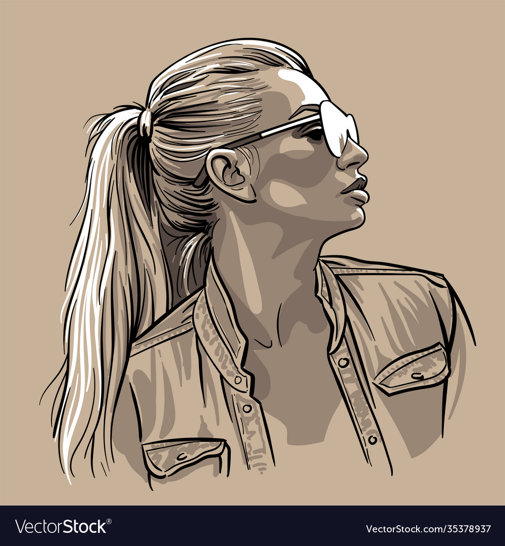 Premium Vector  A sketch of a woman with a ponytail