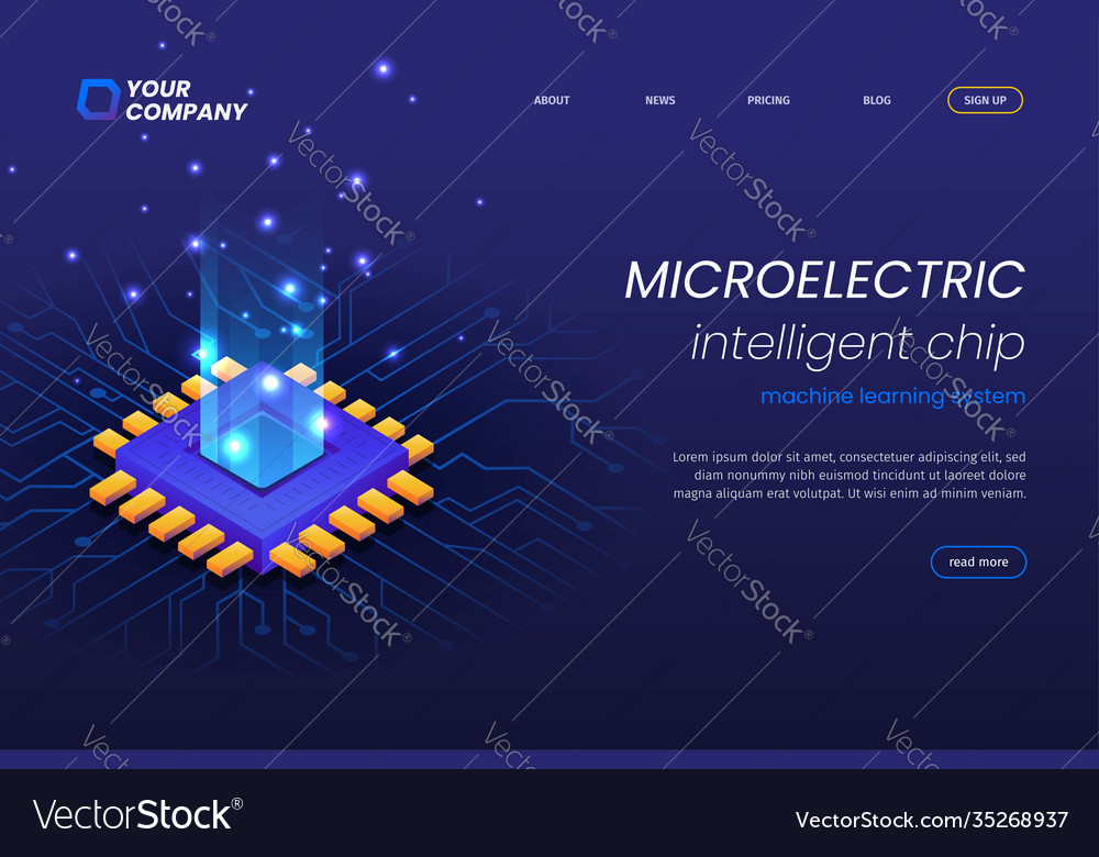 Micro electronics circuits landing page template Vector Image