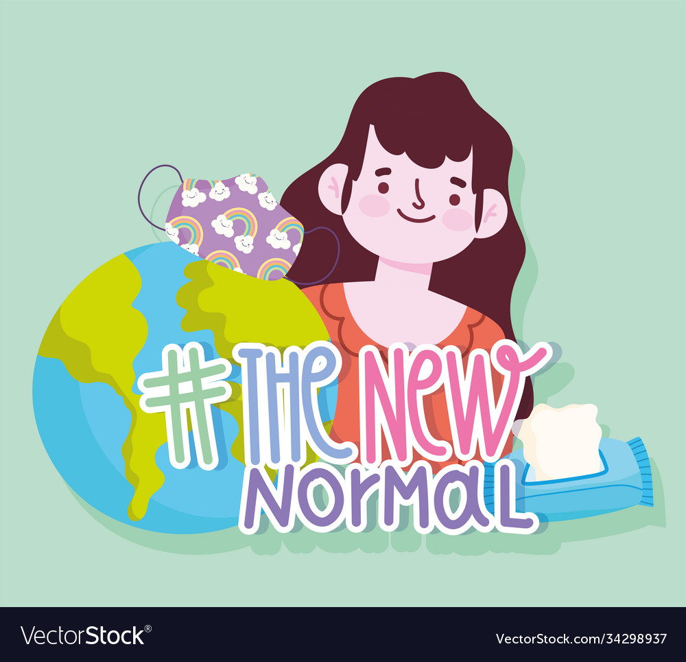 New normal lifestyle girl with mask and world