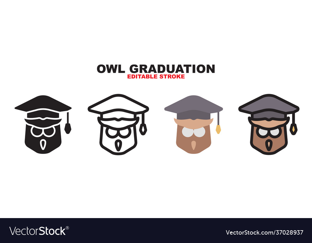 Owl graduation icon set with different styles