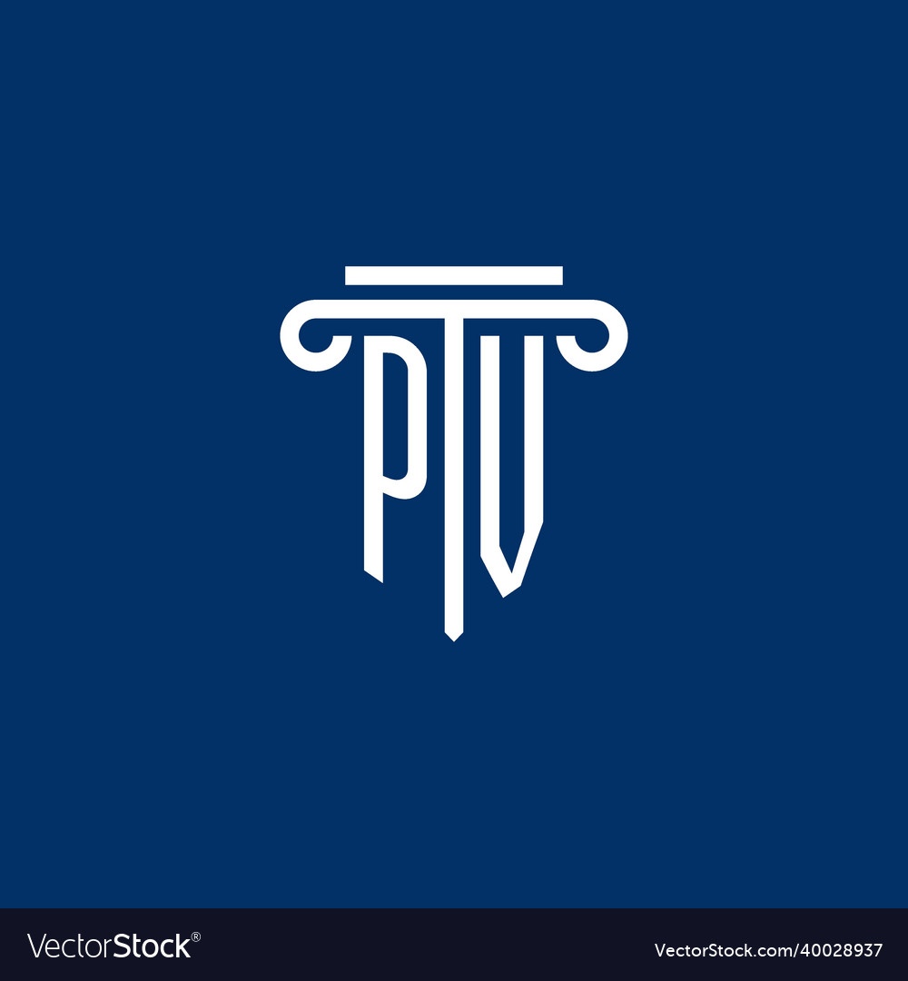 Pv initial logo monogram with simple pillar icon