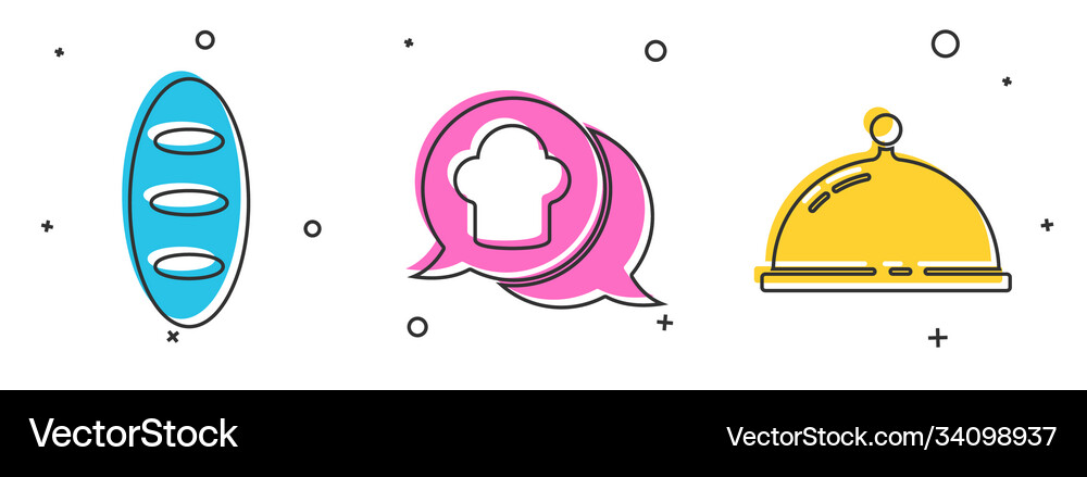 Set bread loaf chef hat in speech bubble Vector Image