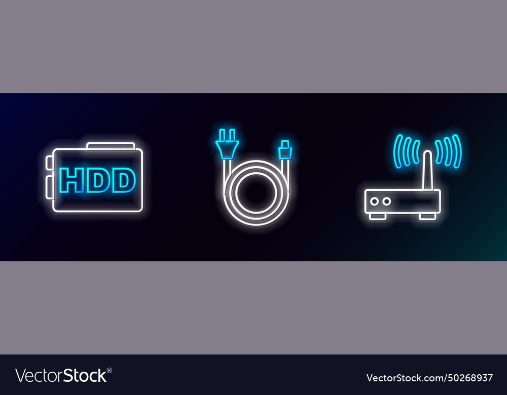 Set line router and wi-fi signal hard disk drive vector image Set line router and wi-fi signal hard disk drive