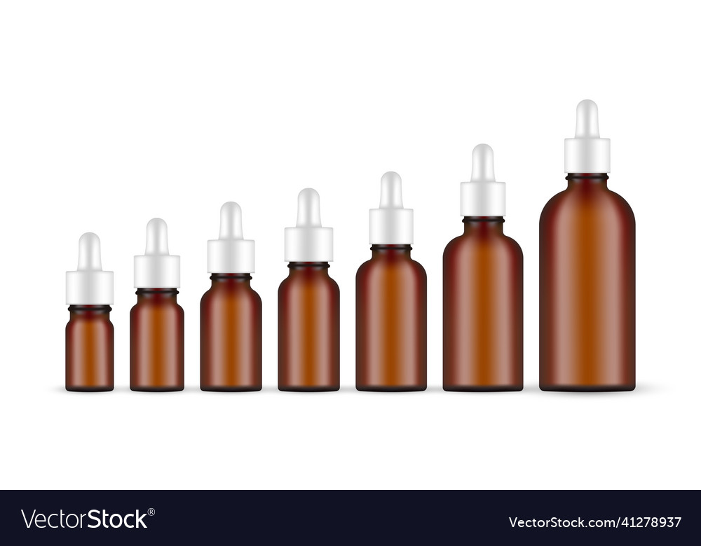 Set of amber dropper bottles with various sizes vector image Set of amber dropper bottles with various sizes