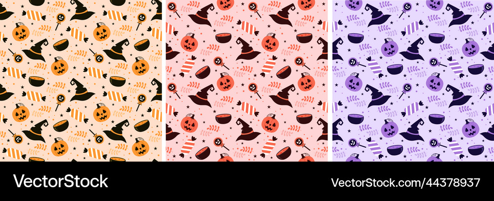 Set of halloween seamless pattern design Vector Image