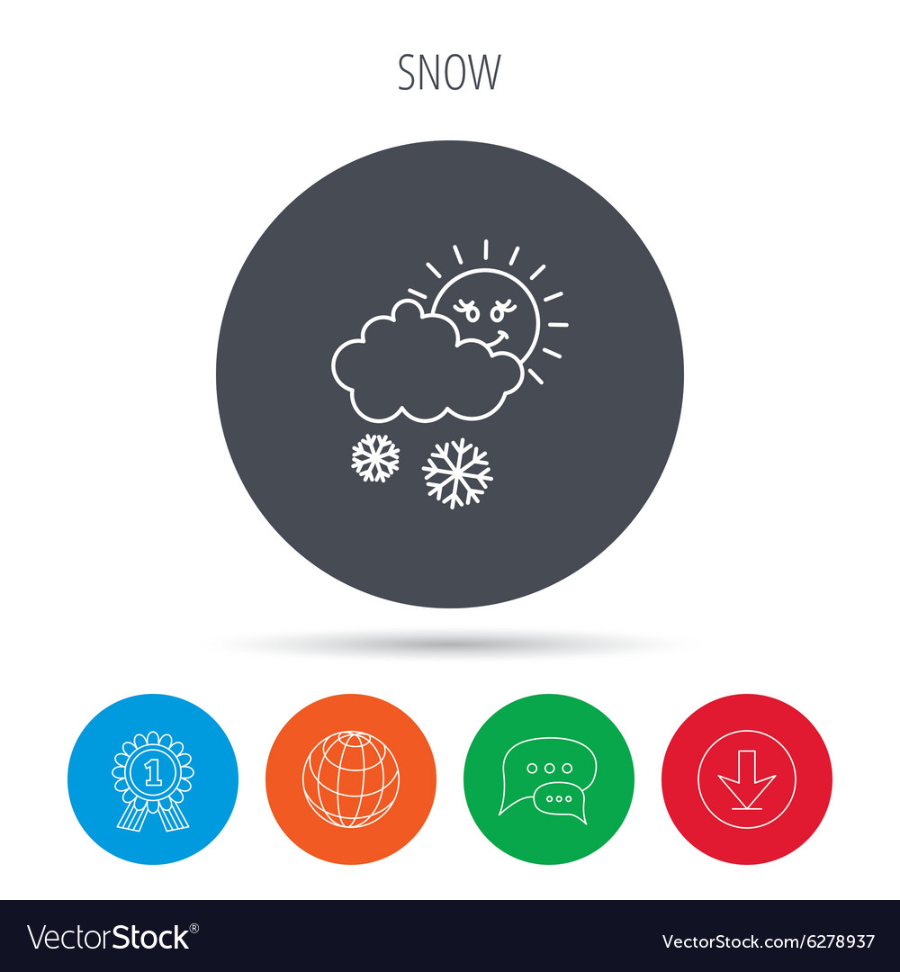 Snow with sun icon snowflakes and cloud sign