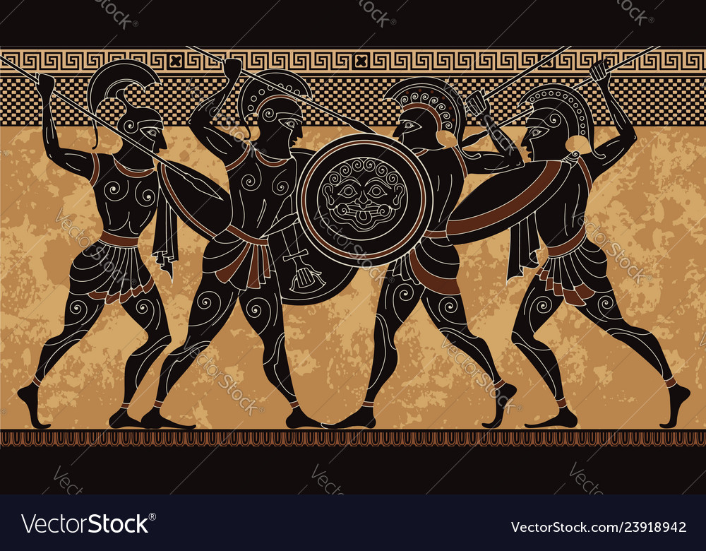 Ancient Greece Warriorblack Figure Potteryancien Vector Image