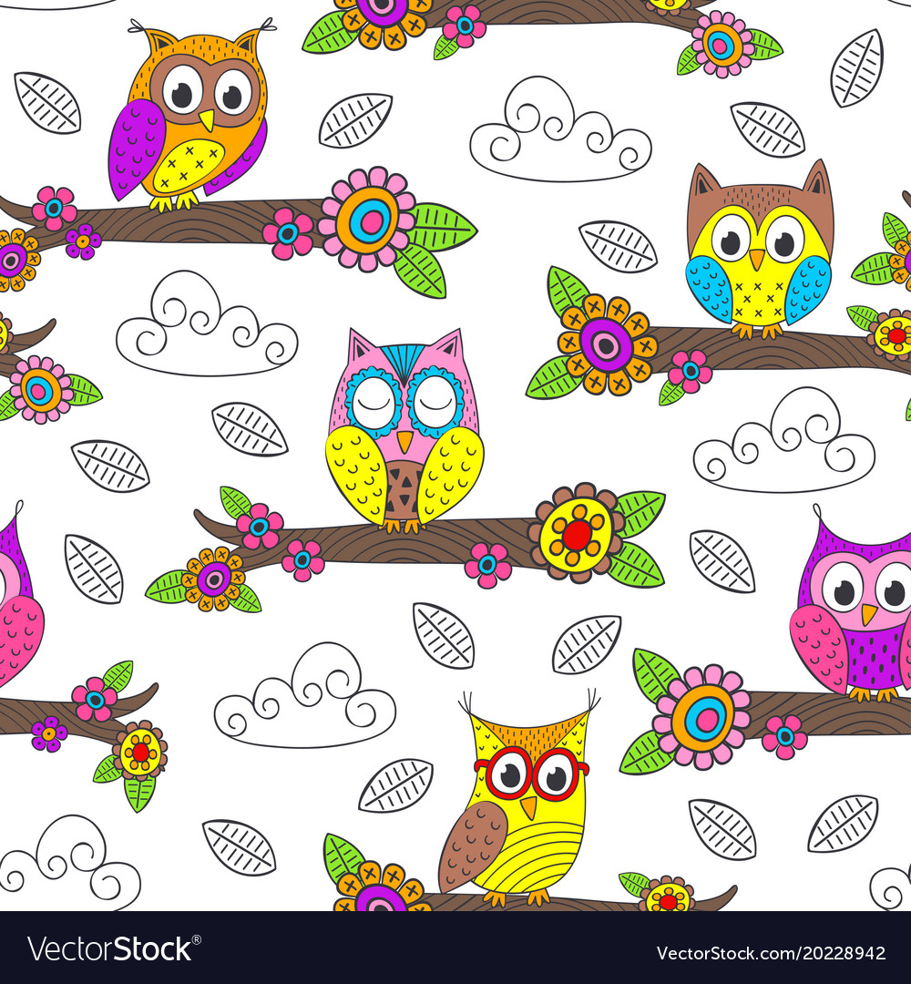 Cute Owl Branch Pattern