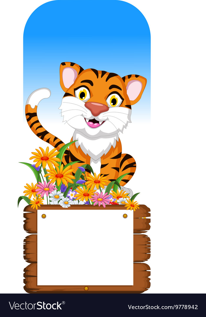 Cute tiger cartoon with blank board