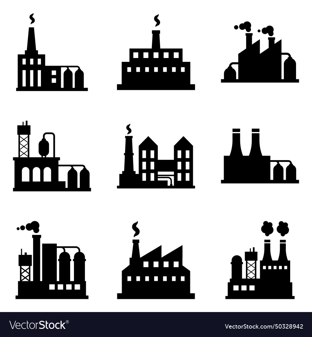 Factory flat icon set isolated on white background