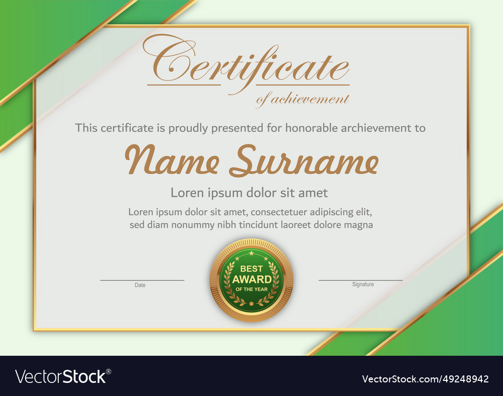 Green and gold certificate template Royalty Free Vector