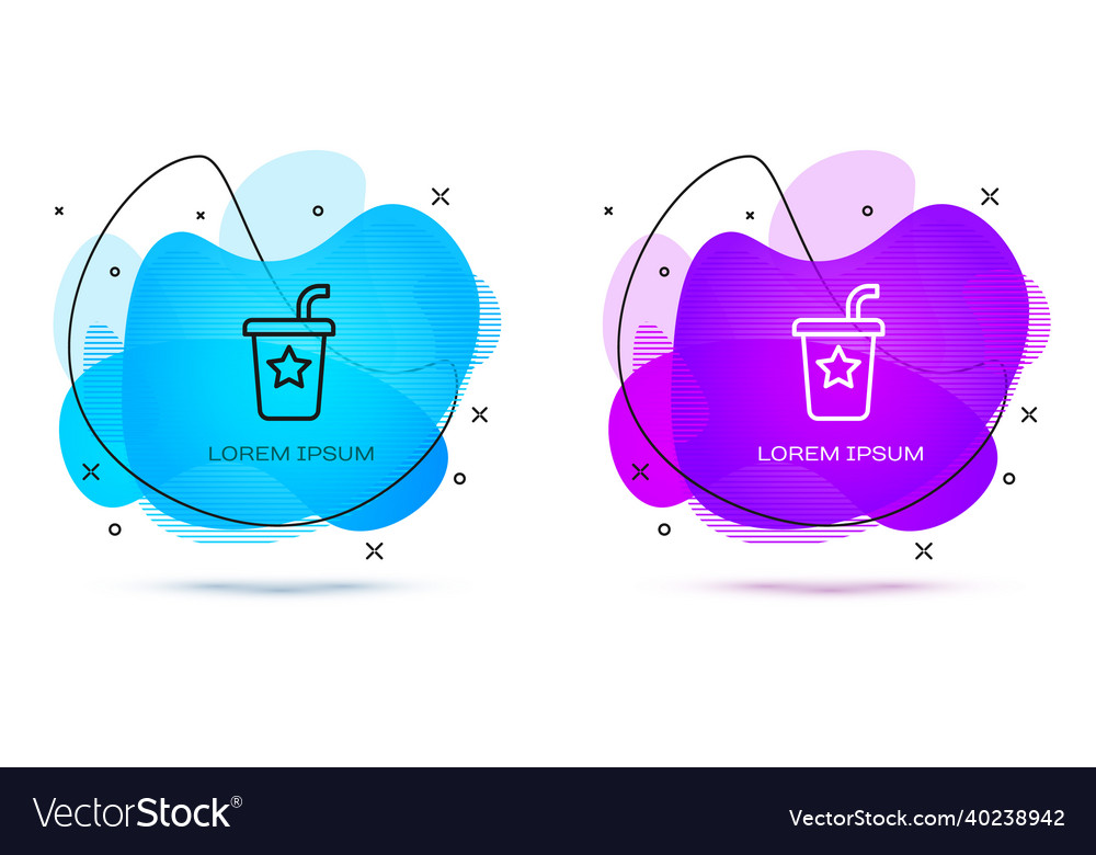 Line paper glass with drinking straw and water