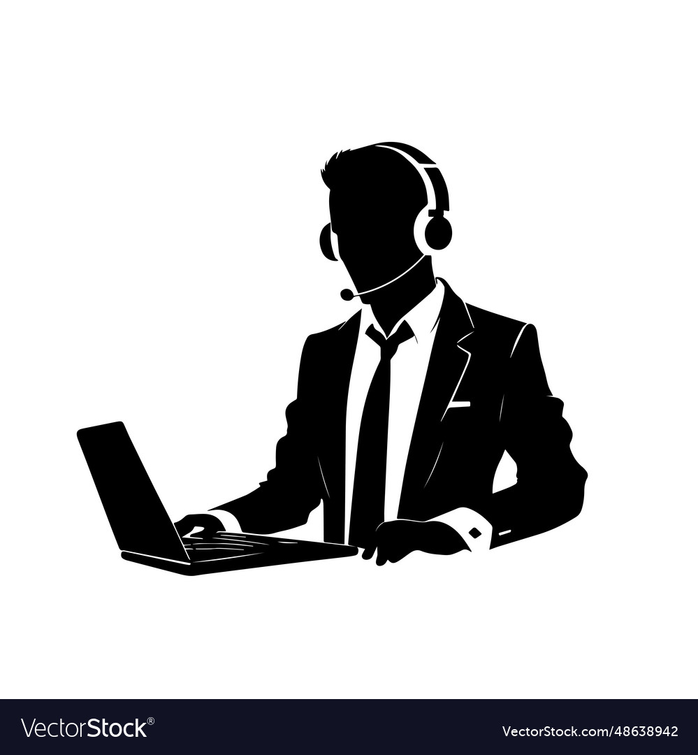 Man call center and working with headset