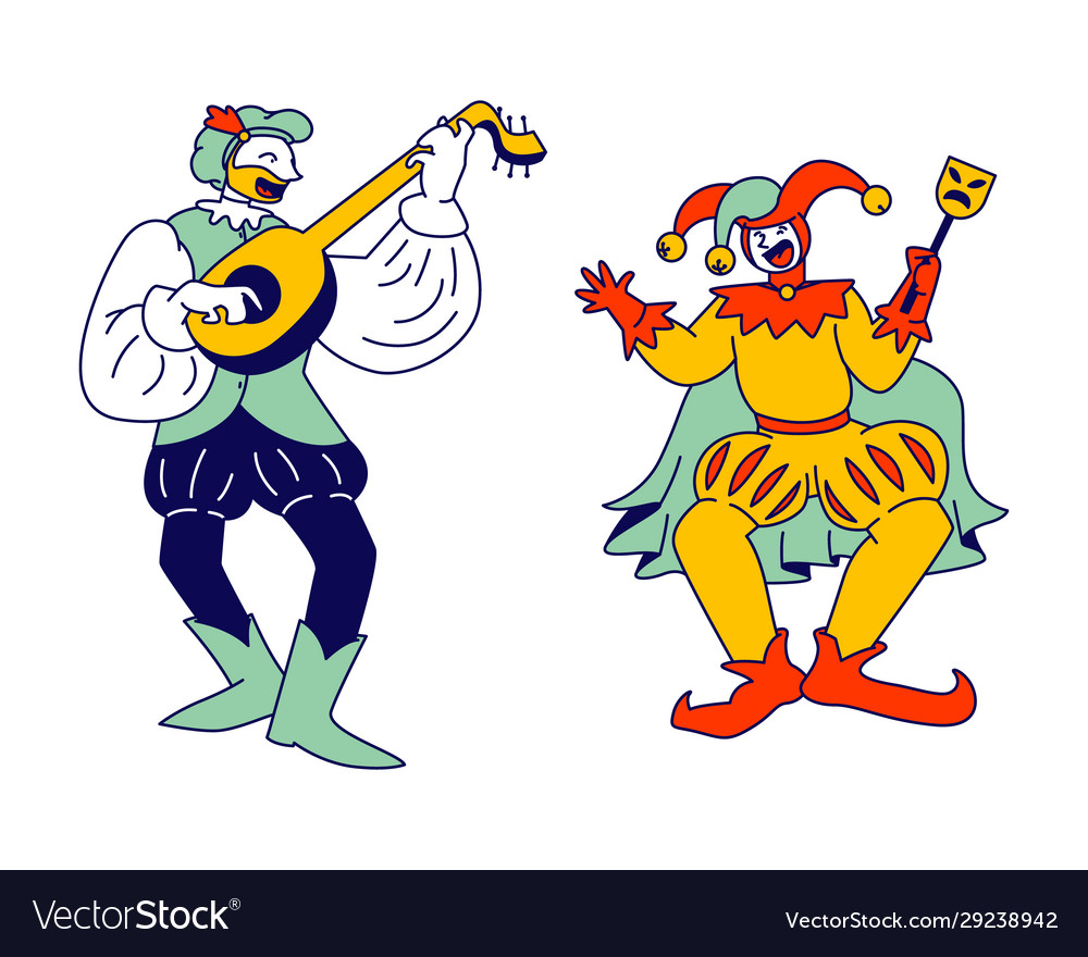 Medieval characters minstrel and buffoon isolated Vector Image Medieval characters minstrel and buffoon isolated