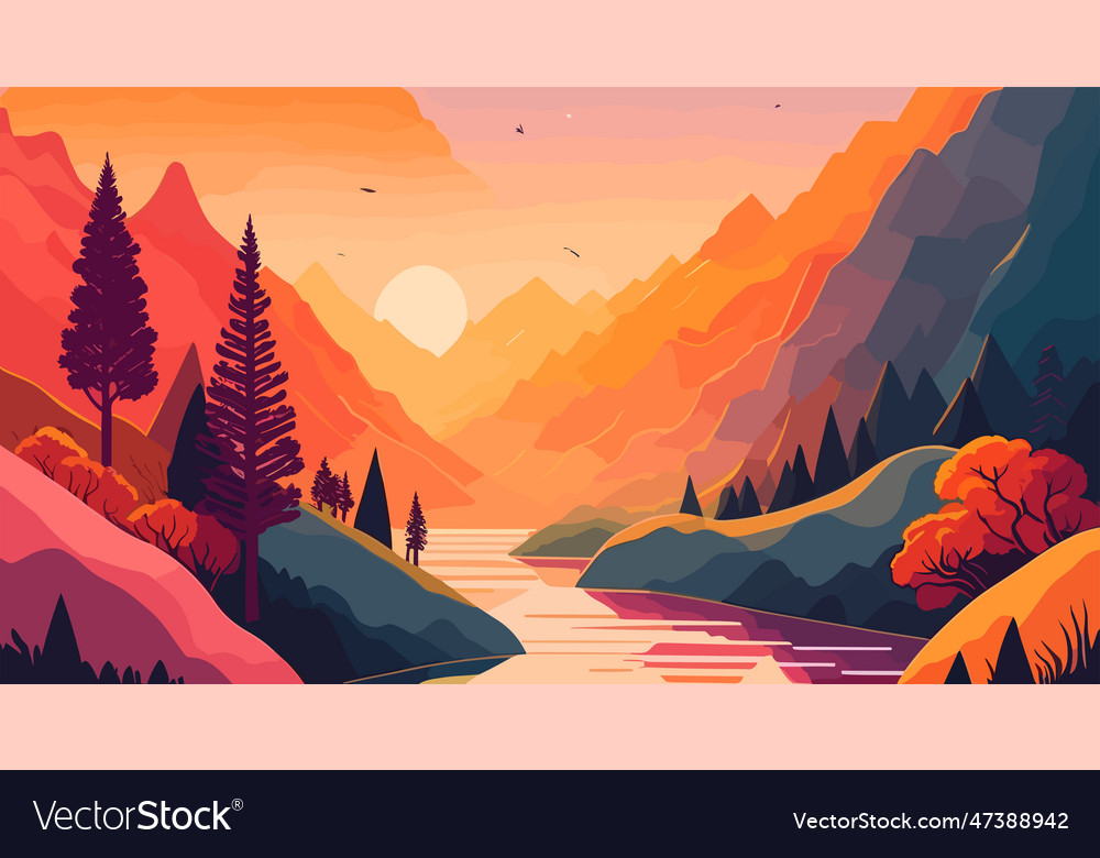 Berg Sonnenuntergang Landschaft Art