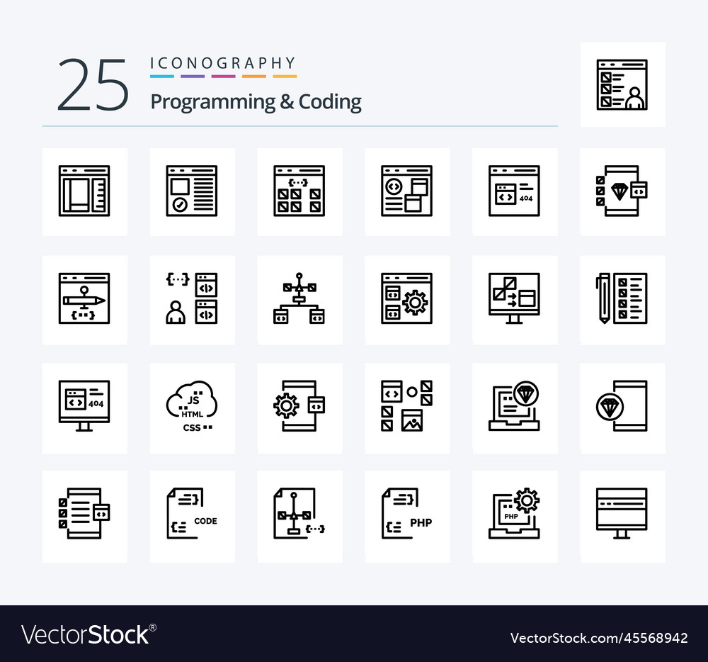 Programming and coding 25 line icon pack