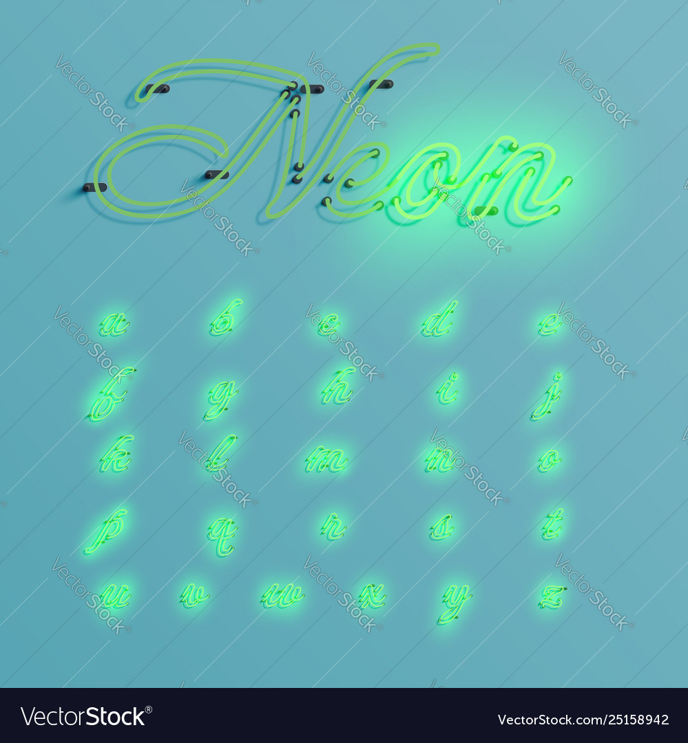 Realistic neon character typeset