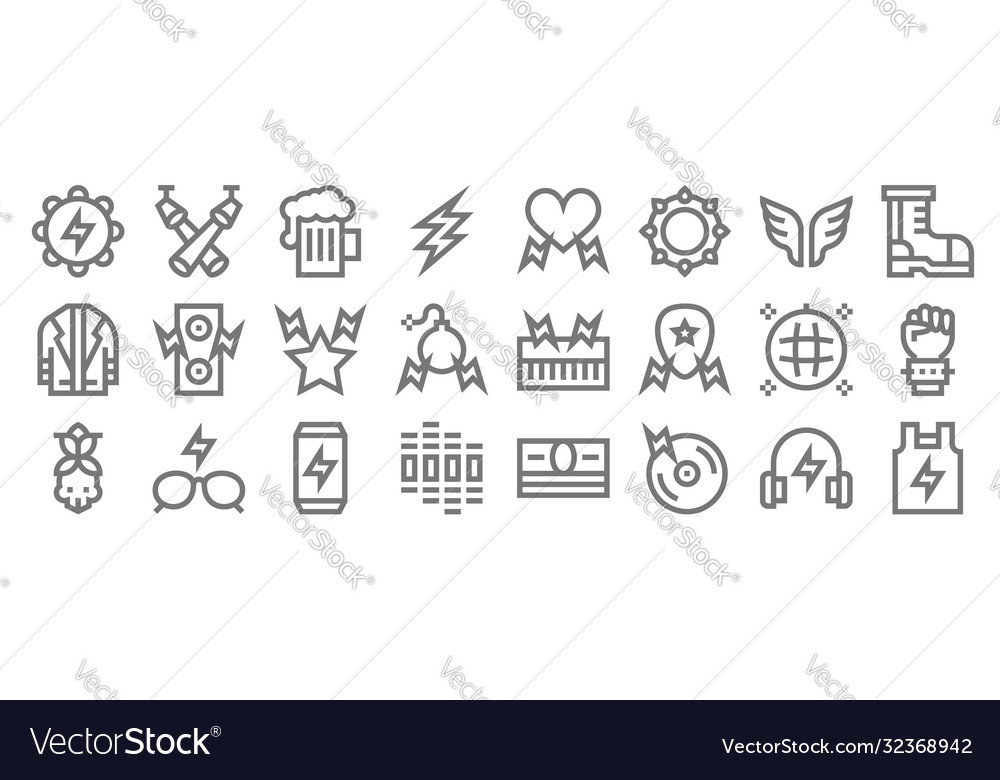 Rock and roll line icons linear set quality vector image Rock and roll line icons linear set quality