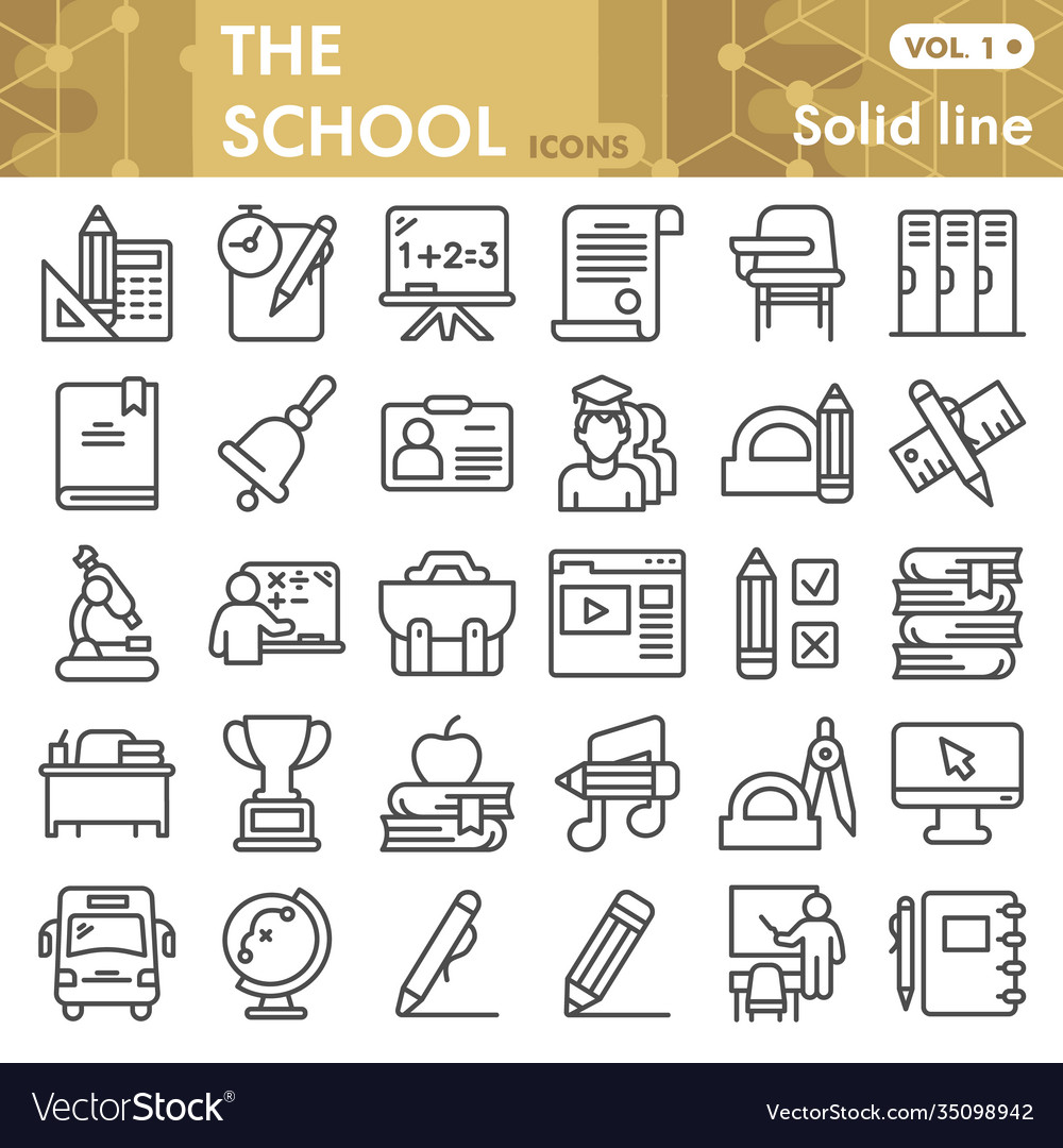 School line icon set education symbols collection