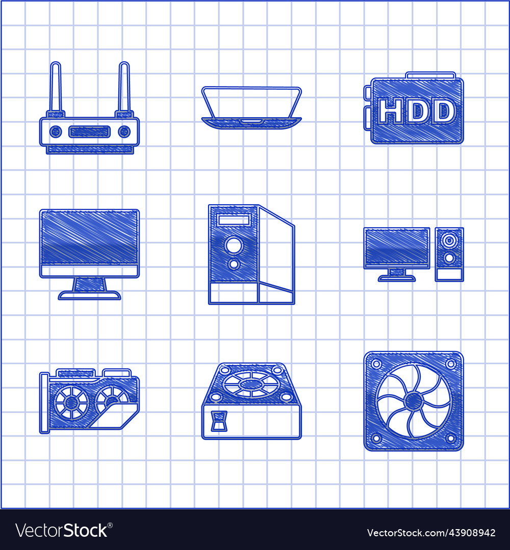 Set case of computer cooler monitor vector image Set case of computer cooler monitor