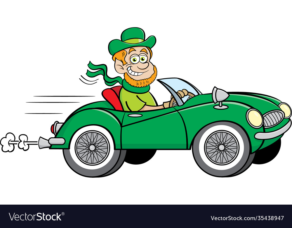 Cartoon leprechaun driving a sports car Royalty Free Vector Cartoon leprechaun driving a sports car Royalty Free Vector
