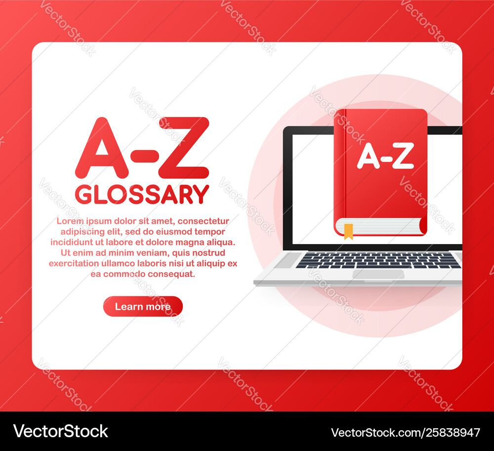 Concept A Z Glossary Book For Web Page Banner Vector Image