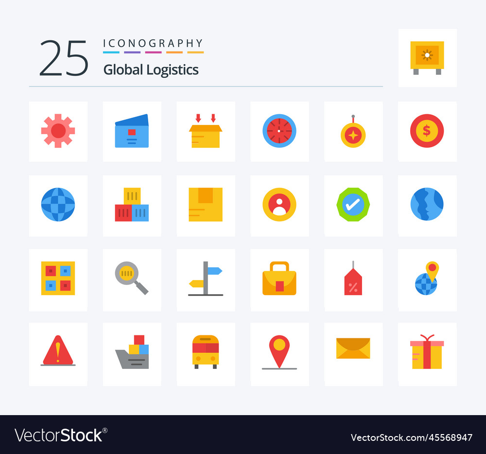 Global logistics 25 flat color icon pack