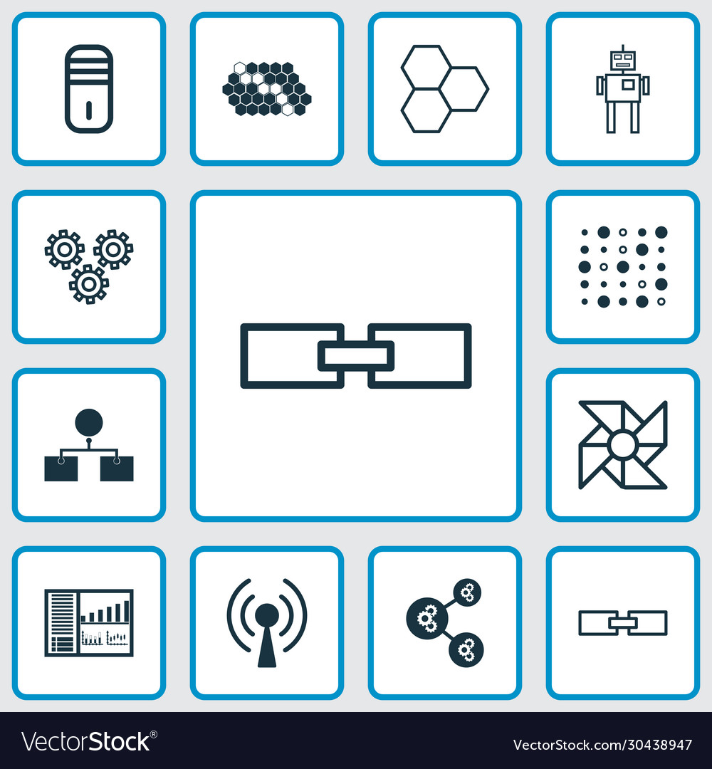 Learning icons set with control panel processor vector image Learning icons set with control panel processor