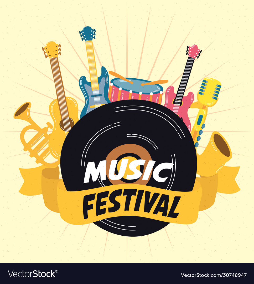 Music fest poster with instruments Royalty Free Vector Image