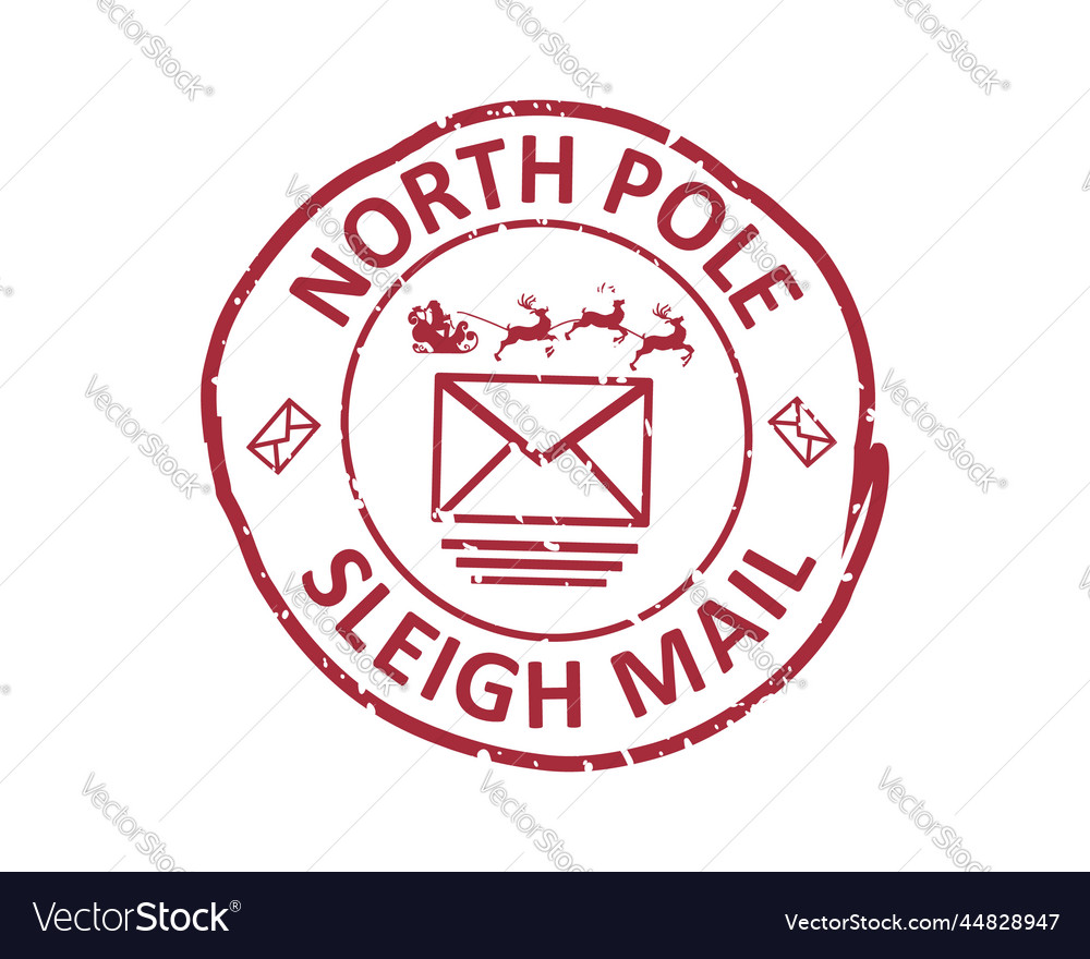 North pole sleigh mail grunge rubber stamp design Vector Image