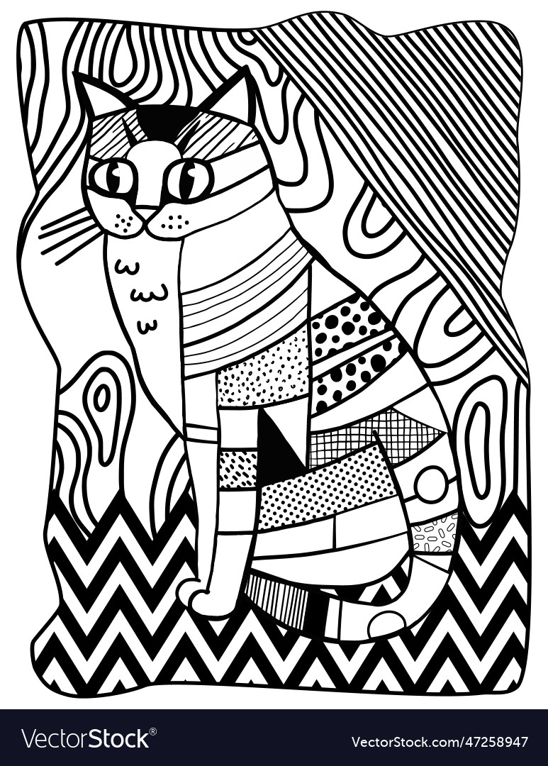 Printable cat portrait coloring page Royalty Free Vector