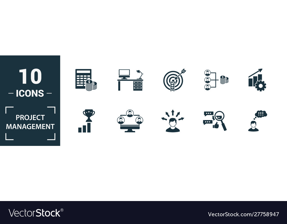 Das Icon-Set für Projektmanagement umfasst kreative