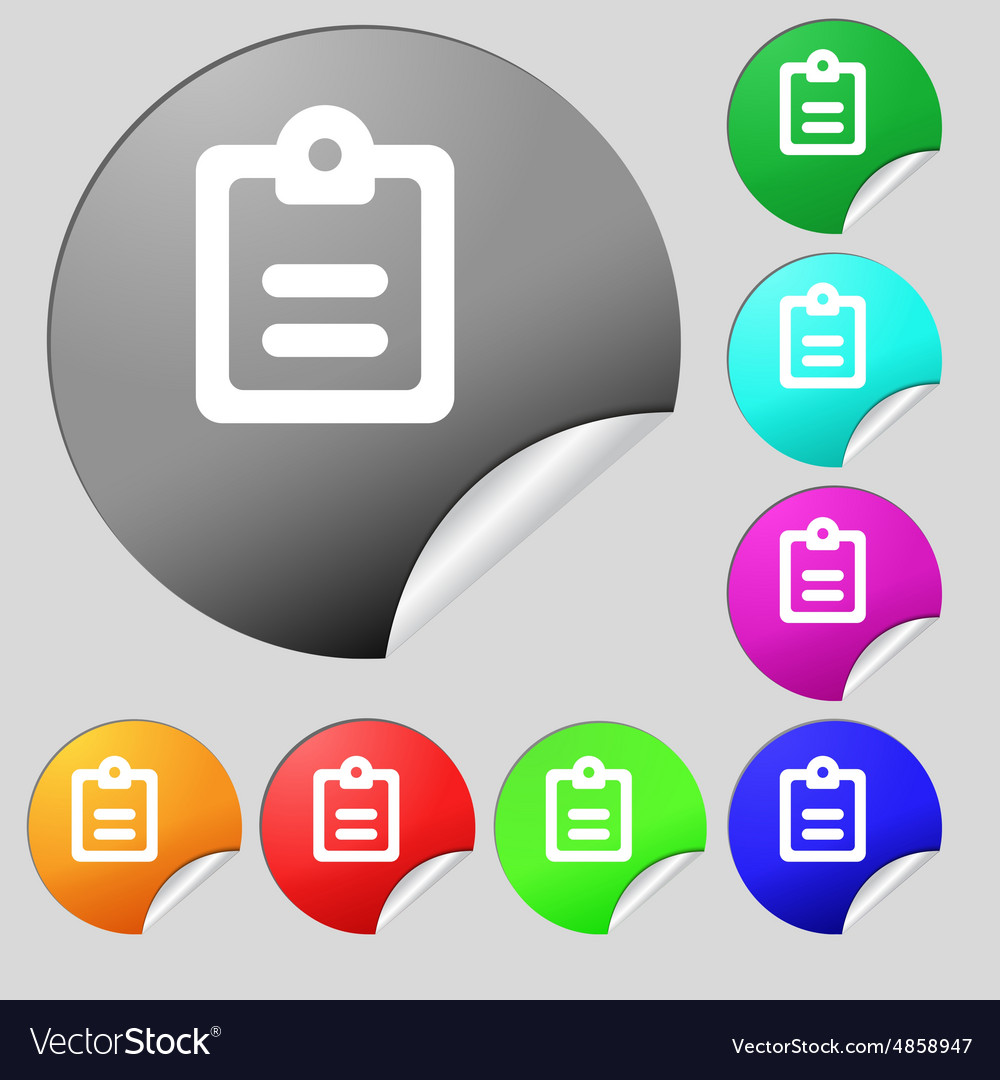 Text file icon sign set of eight multi-colored