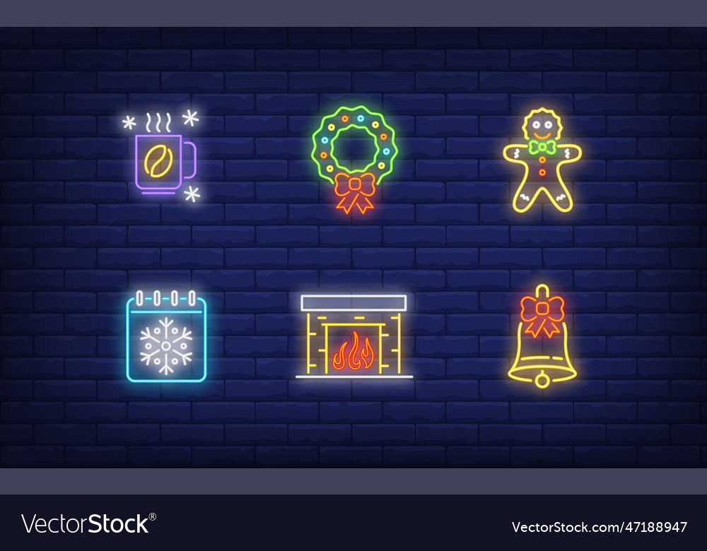 Winter holiday symbol neon sign collection