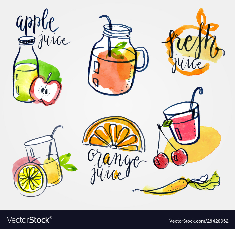 Fresh fruit juice tag set Royalty Free Vector Image