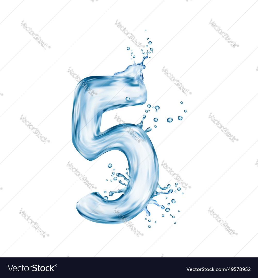Liquid water number five with splash bubbles 5 Vector Image