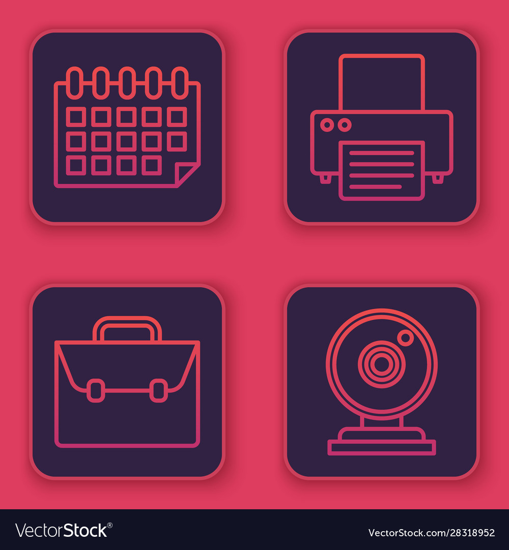 Set line calendar briefcase printer and web vector image Set line calendar briefcase printer and web