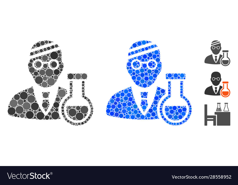 Sick chemist mosaic icon rund dots