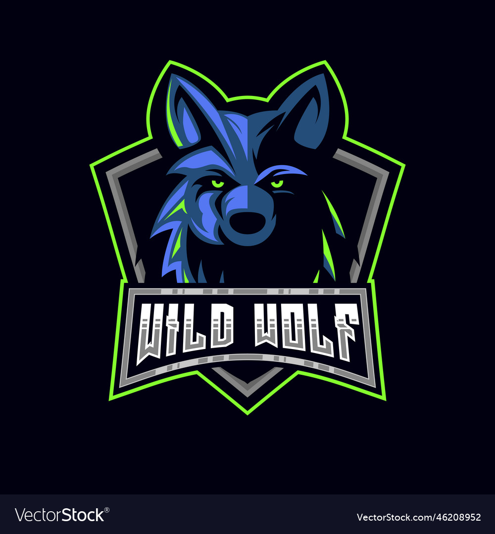 Wolf e-sport gaming logo head mascot Royalty Free Vector