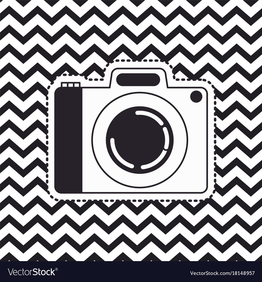 Analog camera sticker on pop art zig zag linear