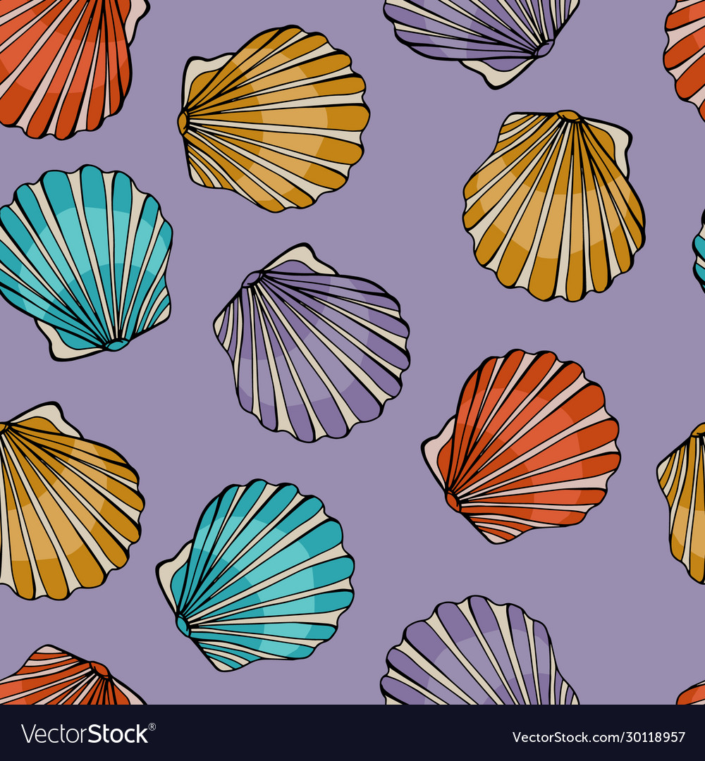 Colored scallops on a mauve background vector image Colored scallops on a mauve background