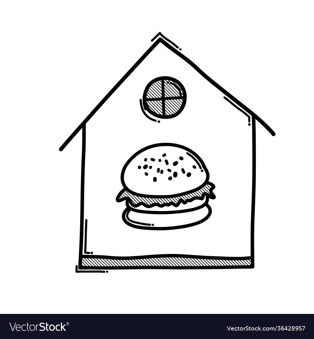 Hamburger at house doodle icon drawing sketch