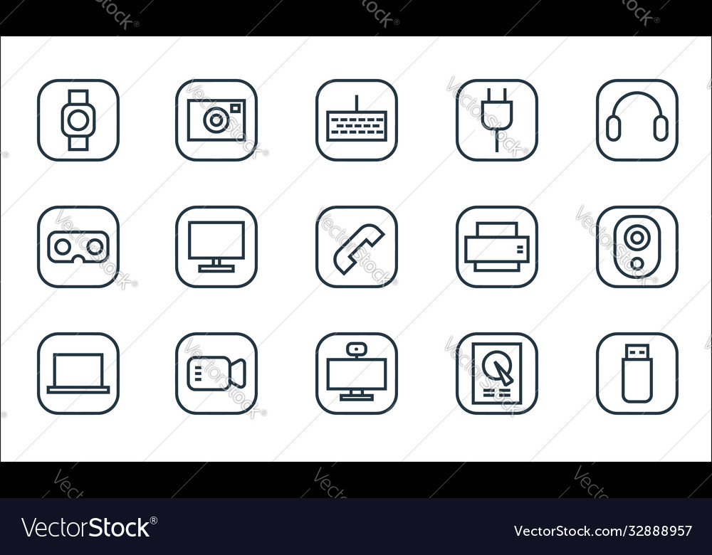 Hardware and gadgets line icons linear set vector image Hardware and gadgets line icons linear set