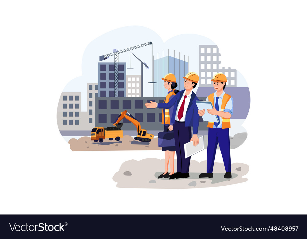 Real estate developer checking work of building